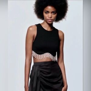 ZARA Rhinestone Crop Top NWOT Black